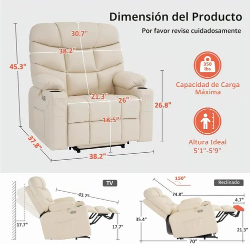Vista 3 de MCombo Elevador eléctrico reclinable para ancianos, cuero R7289