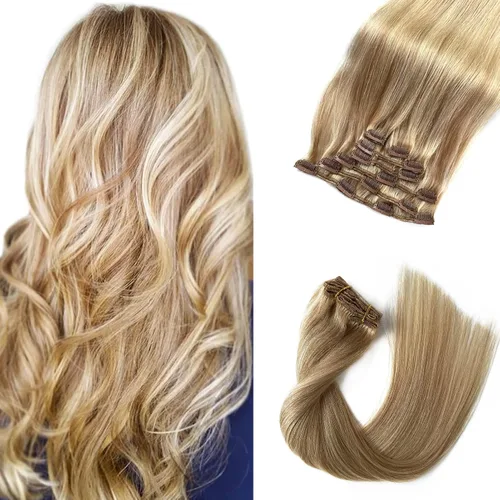 Vista 19 de Extensiones de cabello con clip Ubetta de cabello humano real, extensiones de cabello negro azabache con clip, 7 piezas, 70 g, extensiones