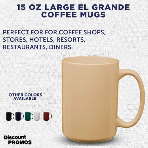 Vista 2 de DISCOUNT PROMOS Tazas de café de cerámica grandes personalizadas de 15 onzas, juego de 10/50/100, paquete personalizado a granel, perfecto