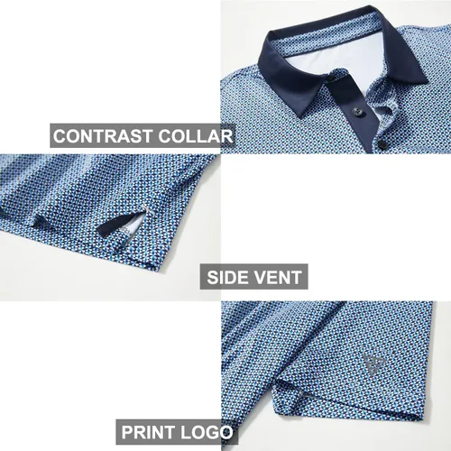 Vista 4 de Men's Golf Polo Shirts Short Sleeve Striped Performance Moisture Wicking Dry Fit Golf Shirts for Men