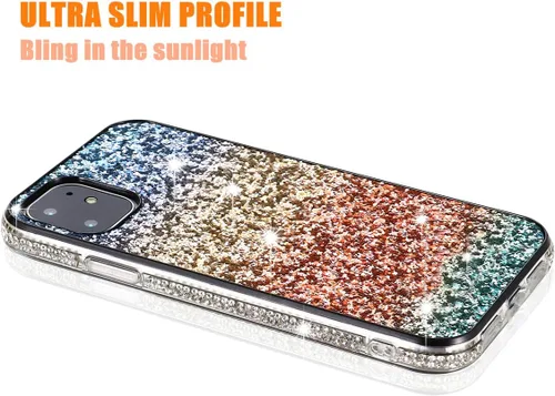 Vista 4 de Solomo Funda para iPhone 11 Pro, funda protectora gradual de arcoíris brillante de lujo con purpurina y parachoques de TPU suave para iPhone 11 Pro