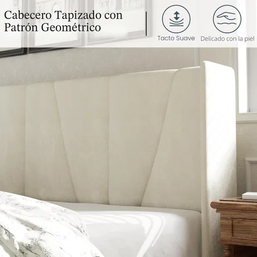 Vista 4 de HAOARA Base de cama tamaño matrimonial con cabecero, bases de cama tapizadas con plataforma de terciopelo, base de colchón contemporánea, Beige