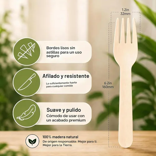 Vista 5 de Juego de 500 tenedores de madera desechables, alternativos a los tenedores de plástico y bambú, ecológicos, biodegradables y compostables, juego