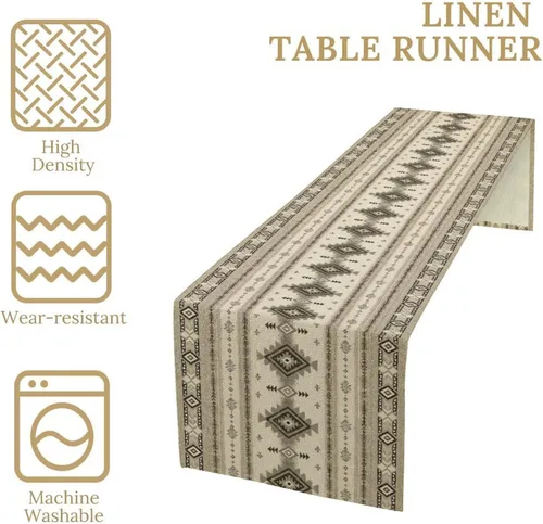 Vista 190 de Camino de mesa étnico del suroeste, navajo tribal nativo americano, bohemio, patrón geométrico azteca, camino de mesa para cocina, mesa de comedor