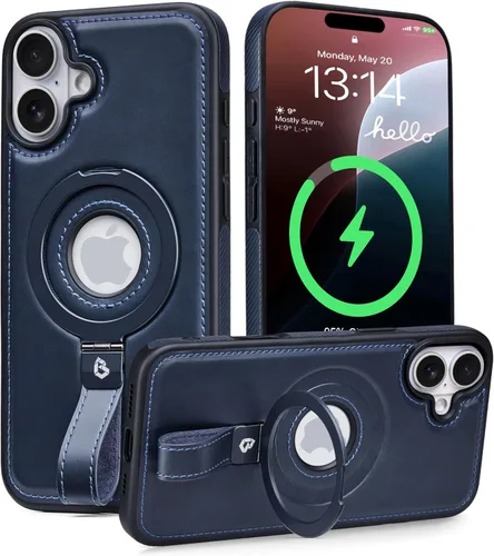 Vista 13 de Butaiga - Funda para iPhone 12 Pro Max con correa de cuero, soporte de anillo, color negro Finger Loop, Relieve Smartphone Pinky Strain