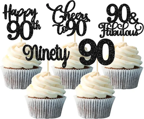 Vista 41 de Paquete de 30 adornos para cupcakes con purpurina de doble dígito para cumpleaños de 10 años, para cumpleaños, aniversario, fiesta, suministros