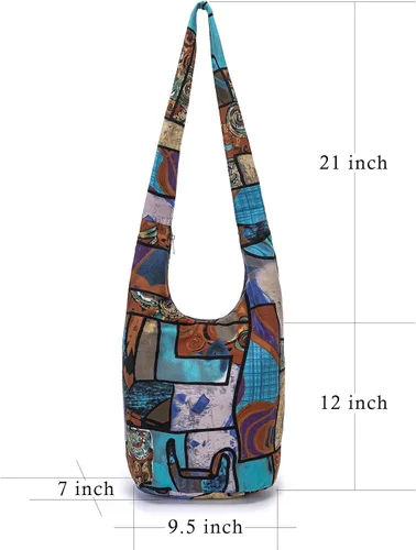 Vista 158 de Bolsa de hombro para mujer, de lona en estilo hippie/bohemio para llevar cruzada al hombro, disponible en diferentes colores y estampados