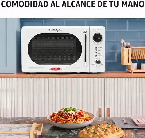 Vista 9 de Nostalgia Horno microondas compacto retro para encimera, 0.7 pies cúbicos, 700 vatios con pantalla digital LED, bloqueo para niños, interior fácil