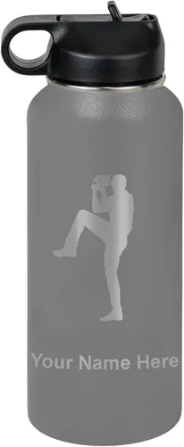 Vista 48 de LaserGram Botella de agua personalizada, jarra de béisbol, acero inoxidable de doble pared aislada al vacío con popote superior, regalo grabado Negro