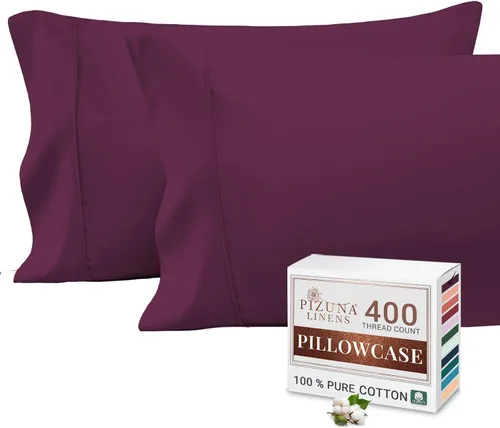 Vista 44 de Juego de 2 fundas de almohada de 100 % algodón puro, tamaño King, color plateado, lujosas fundas de almohada de algodón de fibra larga de 400 hilos