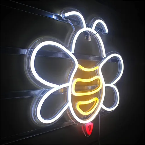 Vista 3 de Letreros de luz de neón LED Abeja, elefante, tortuga marina, dinosaurio, animal, lámparas de neón, luz de arte para colgar en la pared, habitación