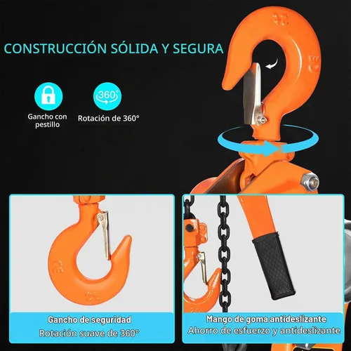 Vista 5 de SPECSTAR Polipasto de Cadena con Palanca de 3/4 Tonelada, Capacidad de 1650 Libras, 5 Pies con 2 Ganchos de Servicio Pesado, Cadena