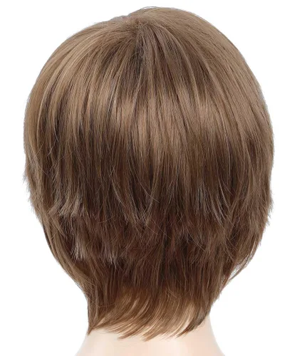 Vista 4 de Pelucas cortas de corte Pixie con flequillo, pelucas de cabello sintético lacio para mujeres blancas (rubio mezclado con marrón)
