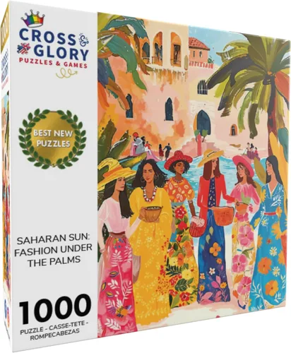 Vista 2 de Cross & Glory - Saharan Sun: Fashion Under The Palms - Rompecabezas de 1000 piezas para adultos Tema del desierto marroquí Colores vibrantes