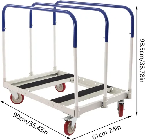 Vista 4 de Carro de hoja de yeso de 1000 libras y plataforma de pared para paneles de pared, carro de plataforma de acero resistente con 4 ruedas giratorias