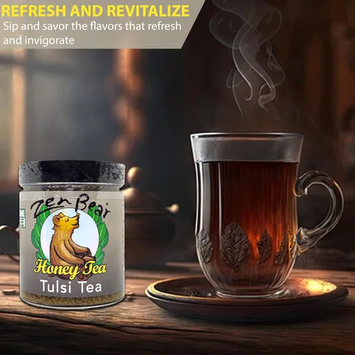 Vista 8 de Zen Bear Tulsi Tea – Mezcla de hojas de albahaca sagrada orgánica y miel pura – Té de hierbas para aliviar el estrés para relajación y bienestar
