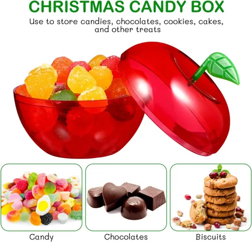 Vista 8 de FOMIYES Caja de dulces con forma de manzanas navideñas, 12 unidades, de plástico, con relleno de manzanas, recipientes decorativos para dulces