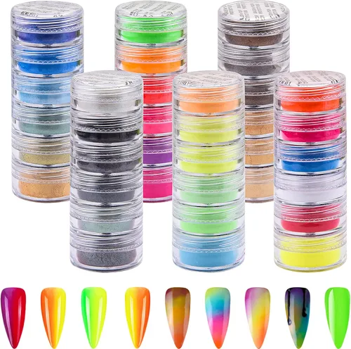 Vista 8 de Duufin 36 colores de pigmento de uñas en gel acrílico pigmentos coloridos luminosos iridiscentes con purpurina perlado de alto brillo halo en polvo