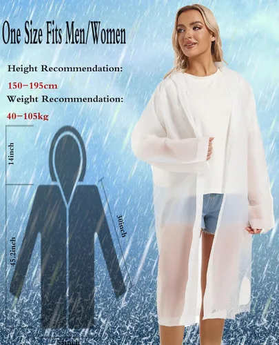 Vista 27 de 2 abrigos de lluvia de Borogo para adultos, chaquetas de lluvia reutilizables para hombres y mujeres