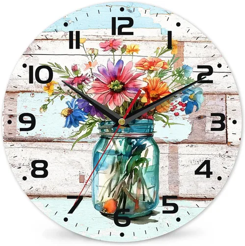 Vista 15 de Reloj para sala de estar, reloj de pared de vino abstracto, reloj de pared de madera vintage, silencioso sin tictac, funciona con pilas, números