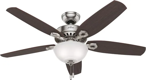 Vista 14 de Hunter Builder, ventilador de techo, para interiores, cadena de tracción, 42 pulgadas, níquel cepillado con luz LED, montaje estándar, 5