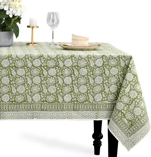 Vista 20 de CPC - Mantel cuadrado 100% algodón, 60 x 60 pulgadas, estampado de bloques indios, mantel para bodas, primavera/verano, barbacoa, verde ágata