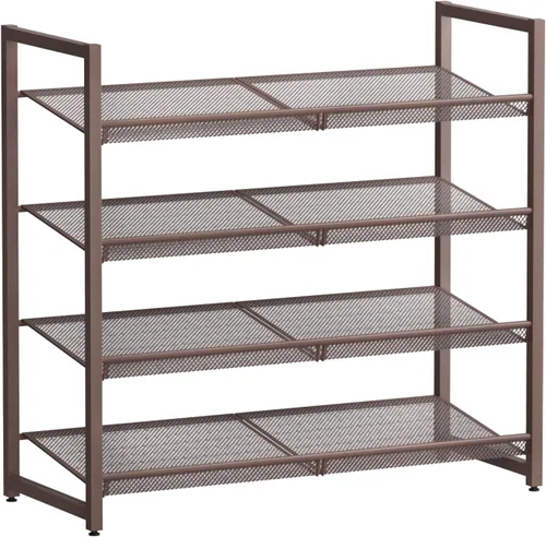 Vista 17 de Zapatero de metal para armario, entrada, organizador de zapatos de 4 niveles, estantes planos o angulares ajustables, capacidad para hasta 20 pares