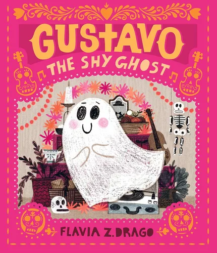 Vista 2 de Gustavo, El fantasma tímido de tapa dura por Flavia Z Drago, marioneta de mano de peluche y páginas de actividades
