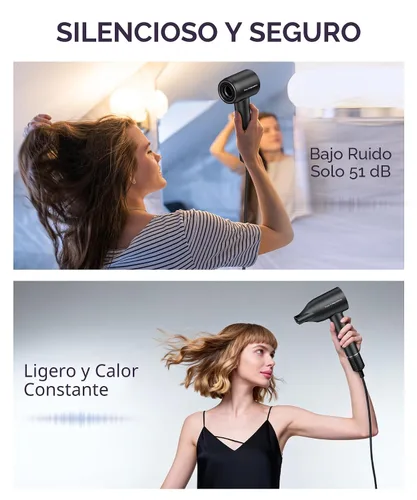 Vista 7 de Secador de pelo íonico negativo con motor eléctrico de alta velocidad sin escobillas de 150,000 RPM para secado rápido, silencioso y con control