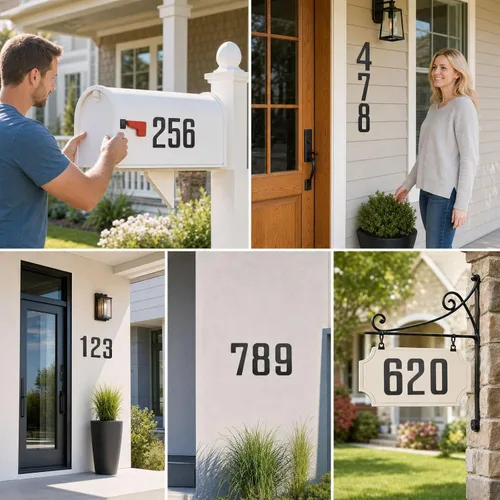 Vista 5 de Números de Casa Modernos para Exterior - Autoadhesivos, Grandes de 6 Pulgadas, Números de Dirección de Casa de Metal - Ideales para Buzón, Puerta