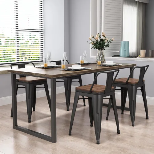 Vista 4 de Yongchuang - Juego de 4 taburetes de bar de 18" de metal apilables, taburetes cortos para aula, cocina, comedor, sillas con parte superior de madera