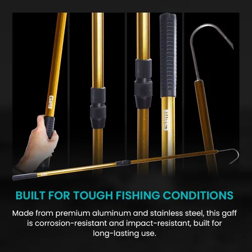 Vista 6 de GAFFER SPORTFISHING Gancho extensible de aluminio para peces con soporte de gancho de lanza de pesca de acero inoxidable afilado