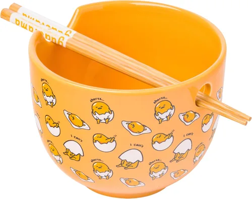 Vista 52 de Silver Buffalo Hello Kitty y sus amigos Chococat - Tazón de cerámica para ramen y arroz con palillos, patrón a cuadros, apto para microondas, 20