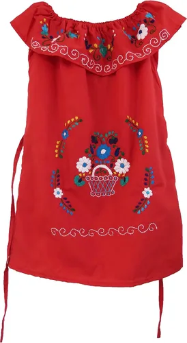 Vista 5 de Leos Imports Vestido tradicional mexicano Jocie bordado a mano, sin mangas, con volantes, vestido de fiesta para niñas, fabricado en México