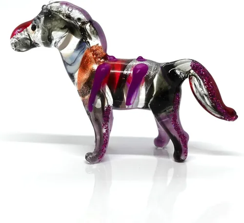 Vista 4 de Zebra Tiny Figurines Animals Hand Blown Color Glass Art Collectible Gift Home Decorate (Purple Black)