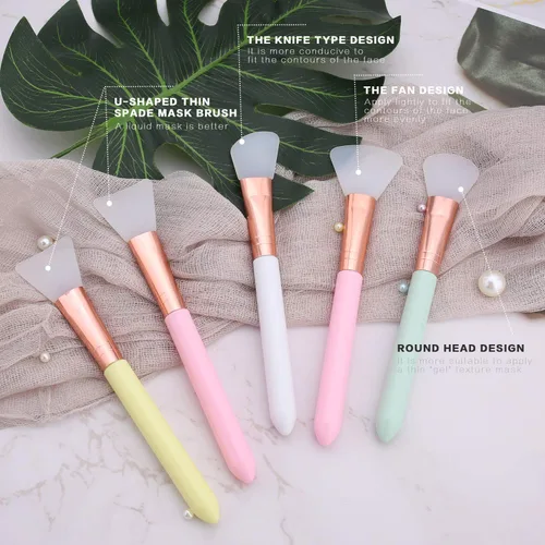 Vista 3 de Elisel 5 cepillos aplicadores de máscara facial de silicona, flexibles para cara, dormir, arcilla, loción corporal