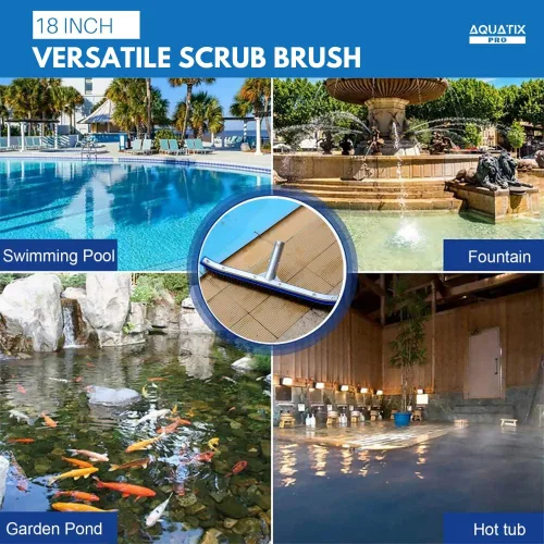 Vista 6 de Aquatix Pro Cabezal de cepillo de piscina, resistente de 18 pulgadas para limpiar paredes y pisos, cerdas de acero inoxidable, parte trasera