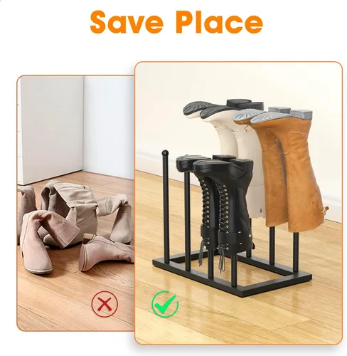 Vista 4 de Urban Deco Zapatero de pie independiente, organizador de botas para botas altas, estante de metal negro para botas de 4 pares, organizador