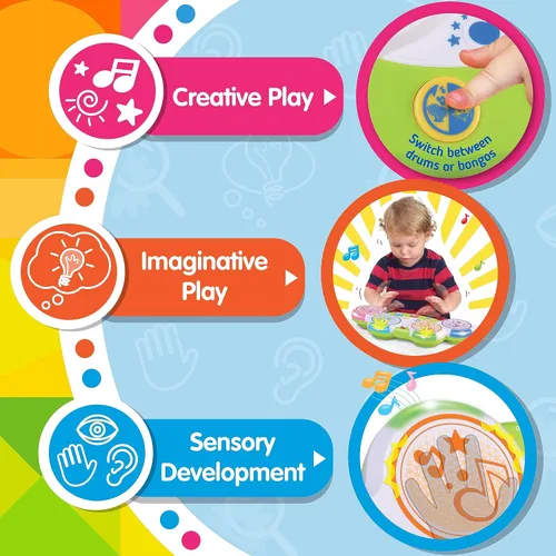 Vista 5 de HAP-P-KID Magic Touch - Tambor de música para niños pequeños, juguete de Bongos con sensor táctil infantil, instrumento musical para bebé