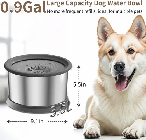 Vista 2 de Cuenco de agua para perros de 3.5 litros sin derrames, cuenco de agua de acero inoxidable de 118 onzas para perros, sin salpicaduras, alimentador