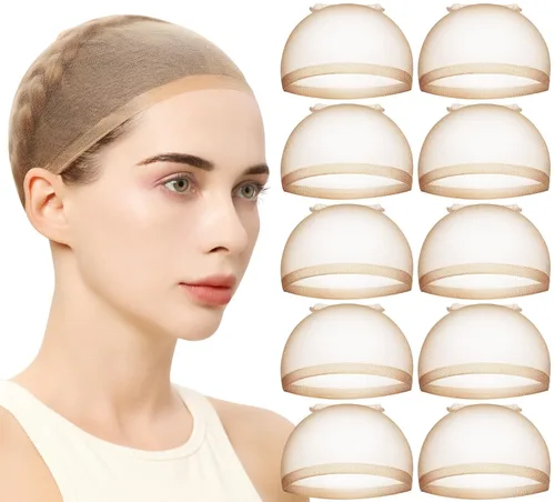 Vista 9 de Teenitor 20 gorras de peluca, gorra de peluca elástica fina y transparente, gorra de peluca transpirable para peluca de encaje frontal, gorras Beige