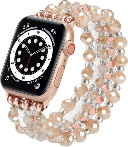 Vista 21 de VISOOM Pulsera bohemia con cuentas compatible con Apple Watch de 38/40/41/1.654 in para mujer – Correa elástica de iWatch para mujer para Apple