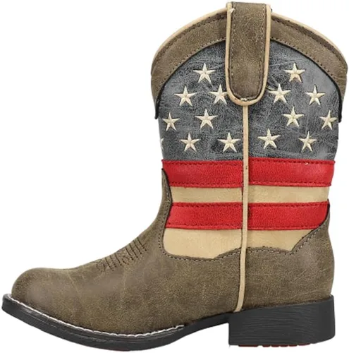 Vista 3 de ROPER Botas casuales patrióticas con punta redonda para niños a media pantorrilla, azul, marrón, rojo