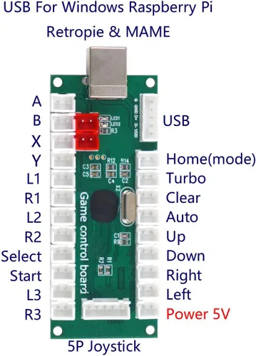 Vista 2 de SJJX Arcade Game 2 Player Controller DIY Kit Botones con Logo Moneda X Y Start Select 8 Way Joystick USB Encoder para PC MAME Raspberry Pi