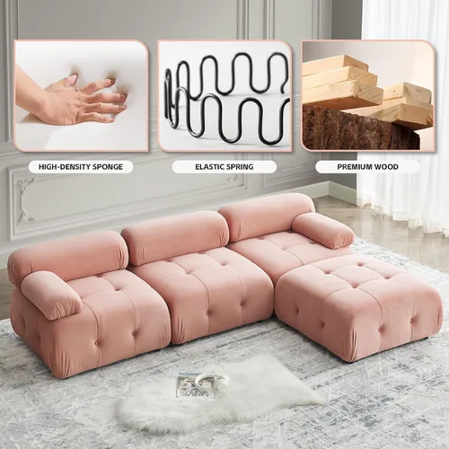 Vista 7 de DEINPPA Sofá modular modular de 93 pulgadas, sofá de terciopelo minimalista en forma de L, sofá convertible, muebles de sala para sala de estar