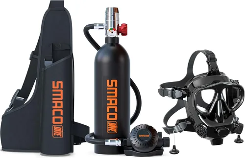 Vista 8 de SMACO Mini tanque de buceo 1L tanque de buceo portátil reutilizable buceo kit de cilindro de oxígeno para snorkel y rescate de emergencia S400