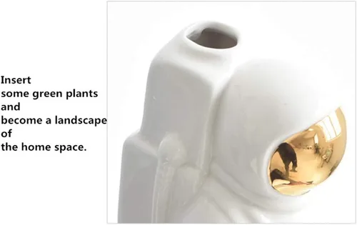 Vista 5 de Uterstyle Figura de astronauta de cerámica, estatua de astronauta, jarrón temático aeroespacial, manualidades, decoración del hogar, regalo de Dorado