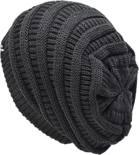 Vista 46 de C.C Winter Oversized Beanie Hat with Fuzzy Lining – Thick Knit Thermal Beanie for Cold Weather, Soft Warm Fleece Lined Cap