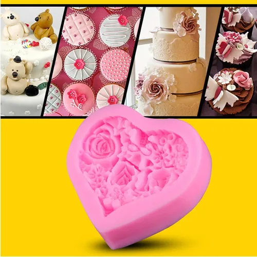 Vista 6 de Molde de jabón de silicona con corazón de rosa, flor de rosa, fondant, azúcar, chocolate, caramelo, pastel, regalo, día de San Valentín