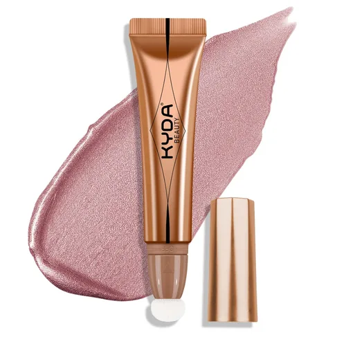 Vista 21 de KYDA Varita iluminadora líquida, iluminador facial brillante para construir, resaltador brillante, bronceador, cobertura suave mezclable con Dorado